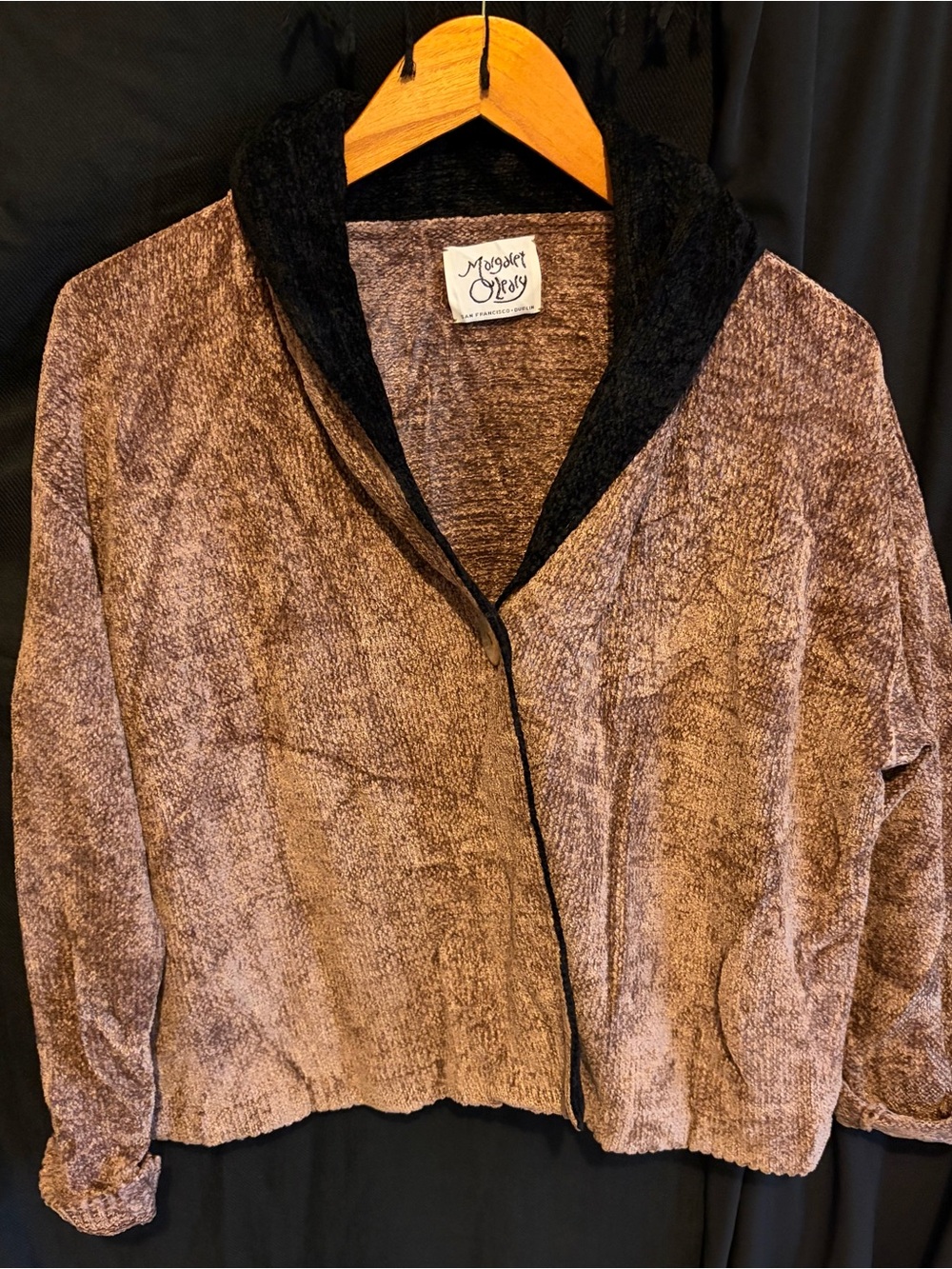 Margaret O'Leary Taupe Brown Knit Cardigan with Black Hood